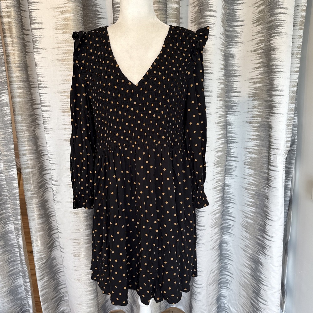Madewell Lucie V-Neck Smocked Mini Dress in Polka Dot Size L - Picture 2 of 13